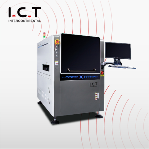 I.C.T |PCB machine d'impression de marquage laser de code Qr de mouche de fibre avec rotatif