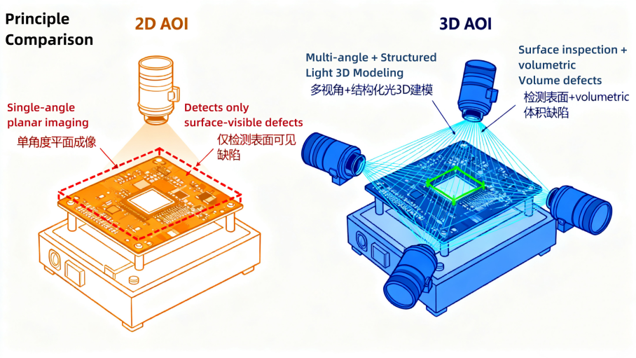 Comparaison des principes de la 2D et de la 3D AOI