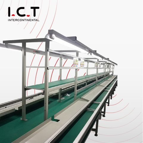 I.C.T LED TV SMT Assemblage Convoyeur Ligne de ceinture avec tables de travail