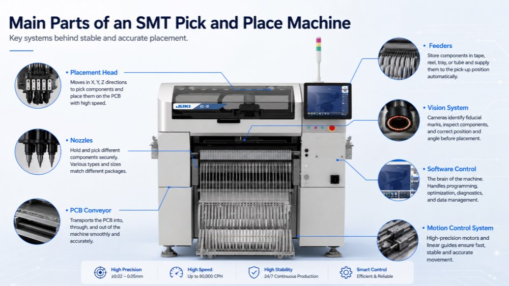 Pi&egrave;ces principales de la machine de s&eacute;lection et de placement SMT